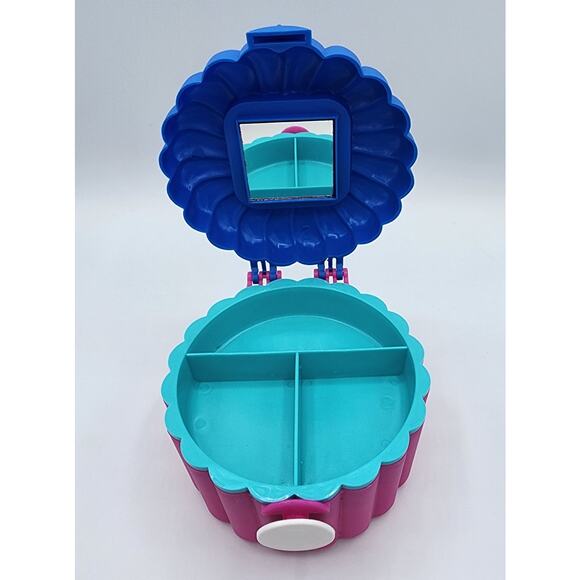 Round Plastic Multi-Colored Jewelry Makeup Case Organizer, Carry Handle, Mirror - Picture 8 of 12